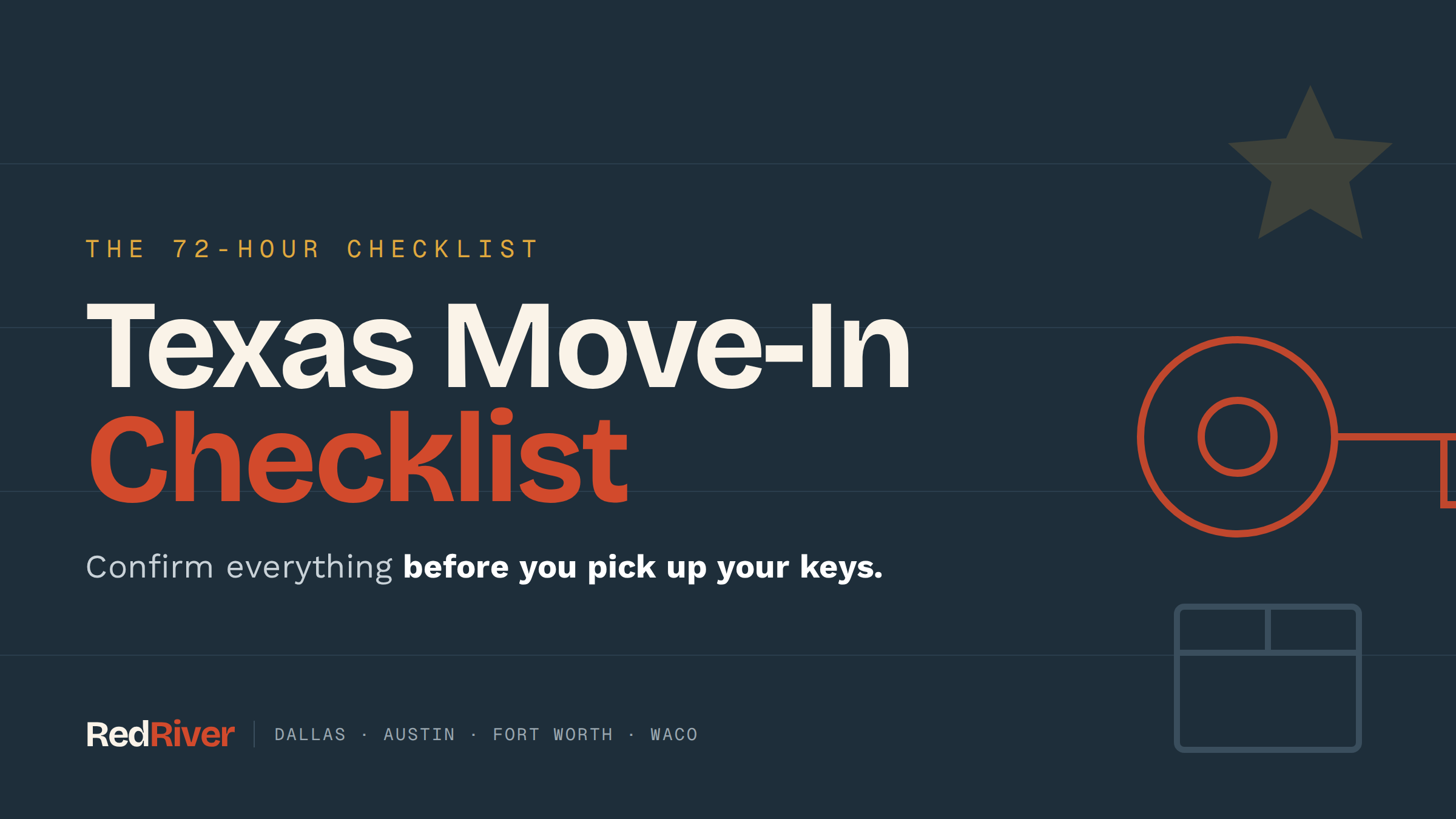 Texas apartment move-in checklist with keys, moving boxes, and first-day essentials for renters.