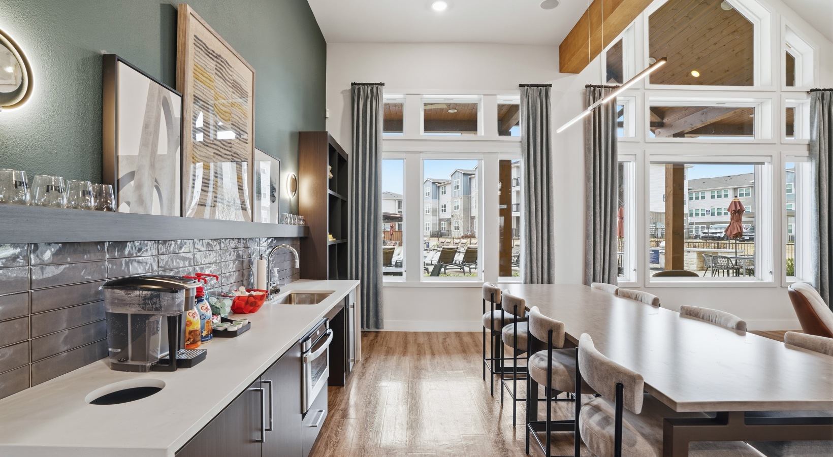 Resident lounge with entertainment kitchen