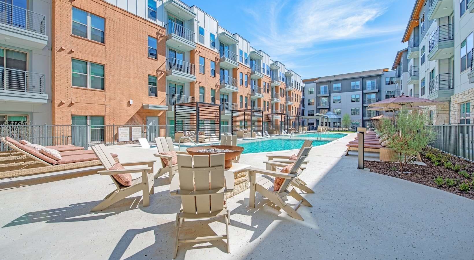 Pool deck with Adirondack seating