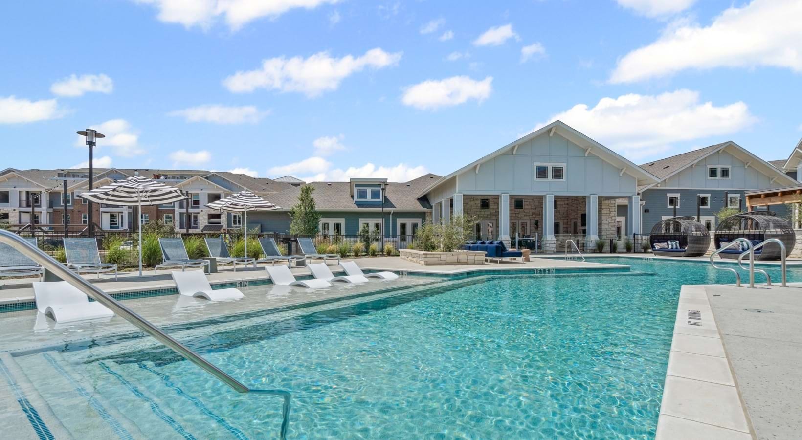 Poolside lounge chairs and sundeck