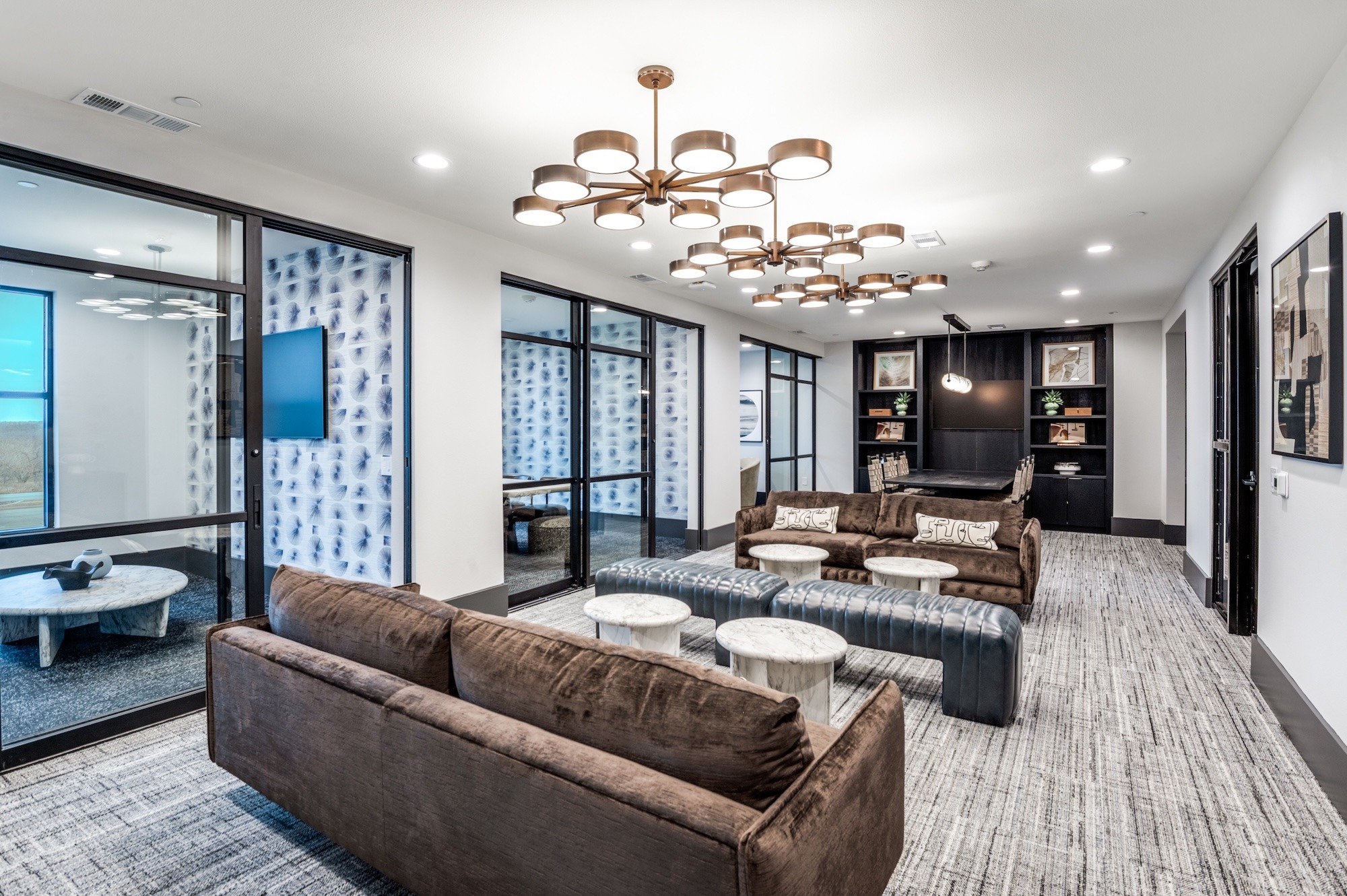 Clubroom lounge with media wall