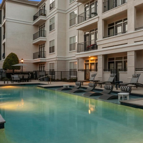 Swimming pool at dusk