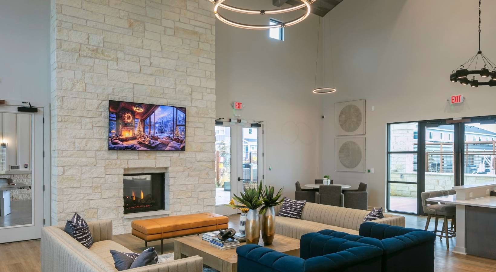 Clubhouse lounge with fireplace