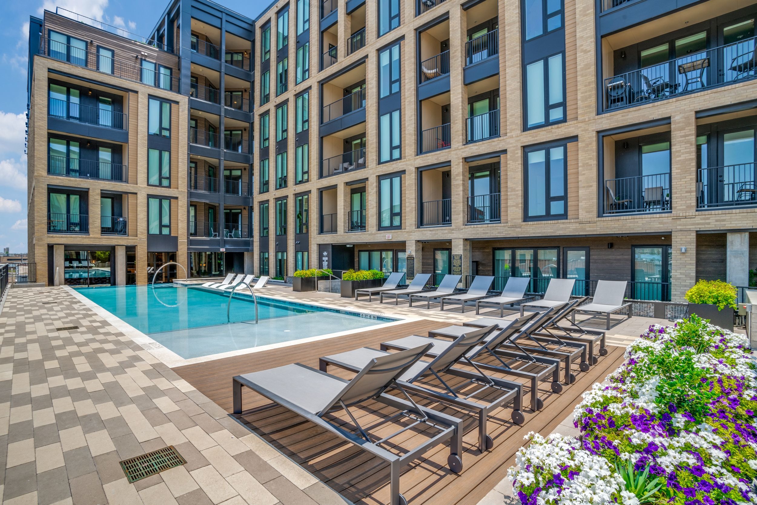 Pool deck with seating