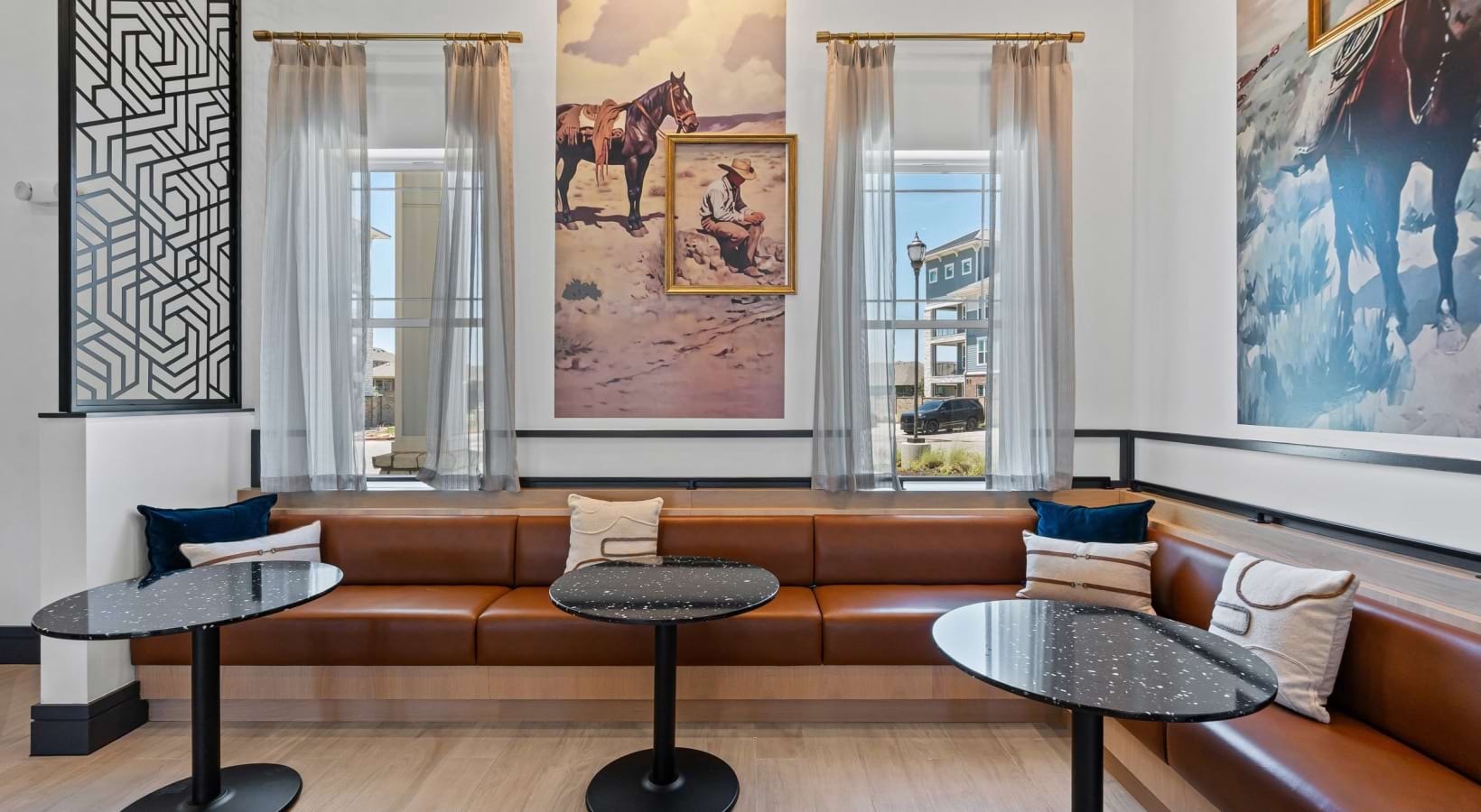 Clubhouse booth seating with cafe tables
