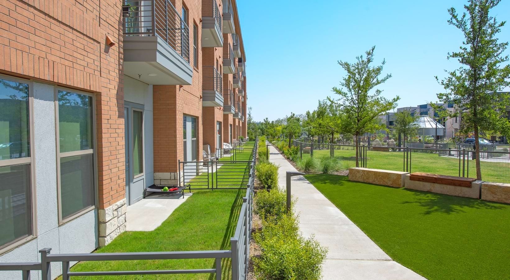 Landscaped walkway and lawn