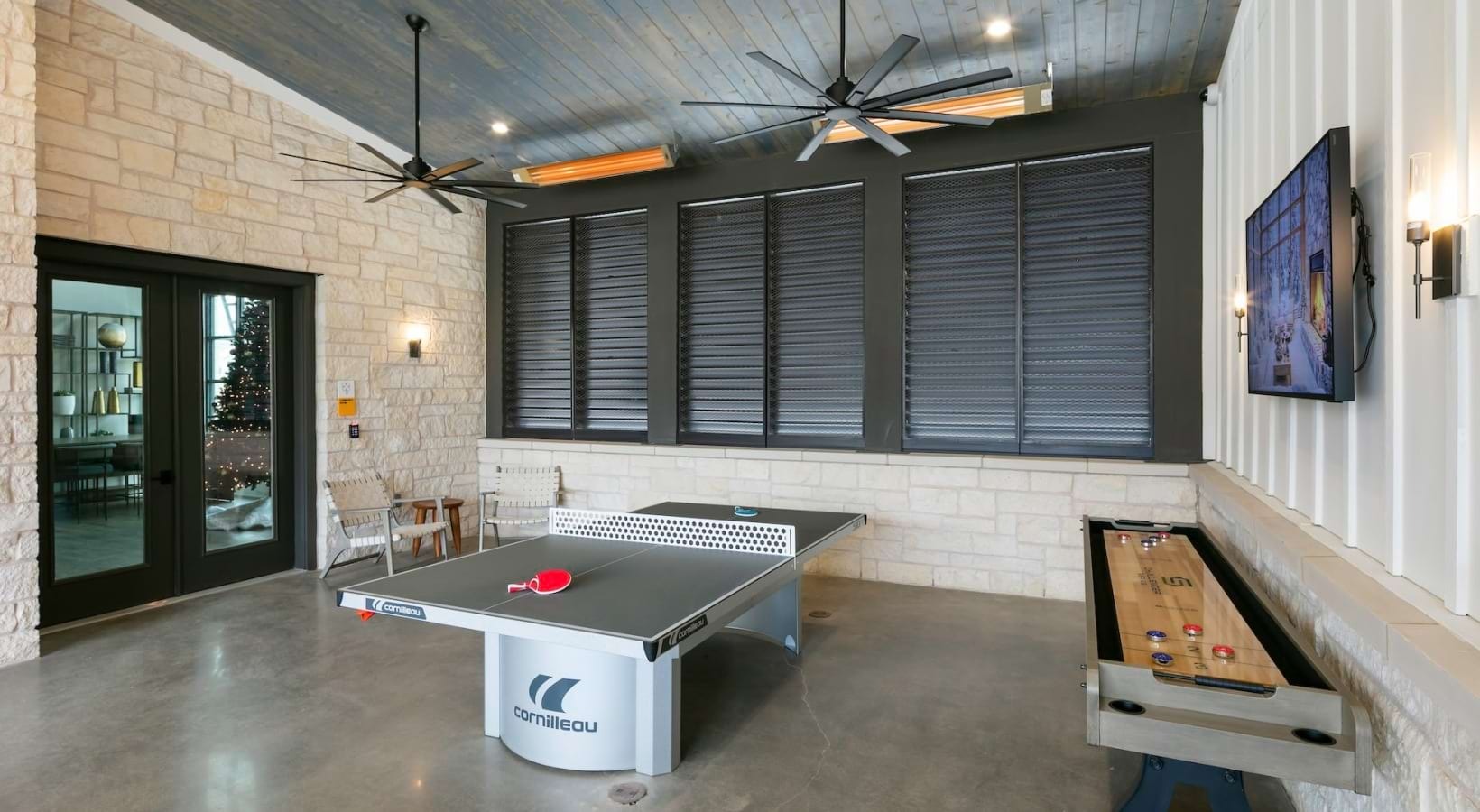 Game room with shuffleboard