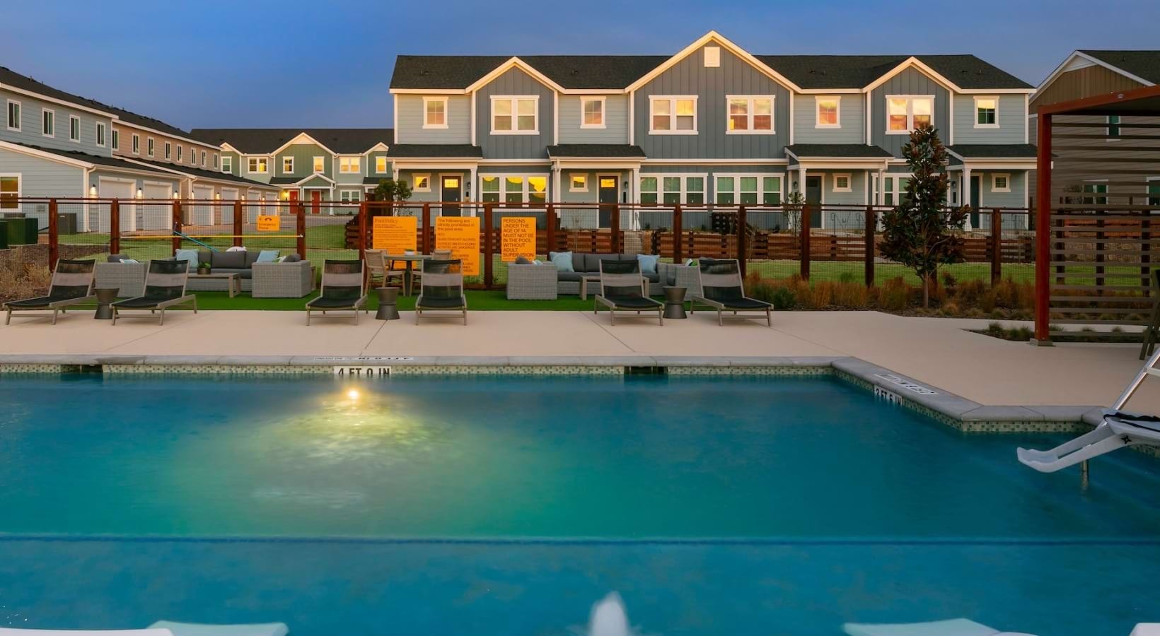 Swimming pool at dusk