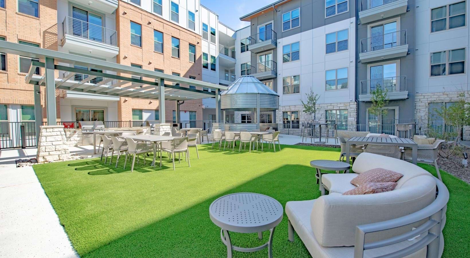 Courtyard seating and lawn