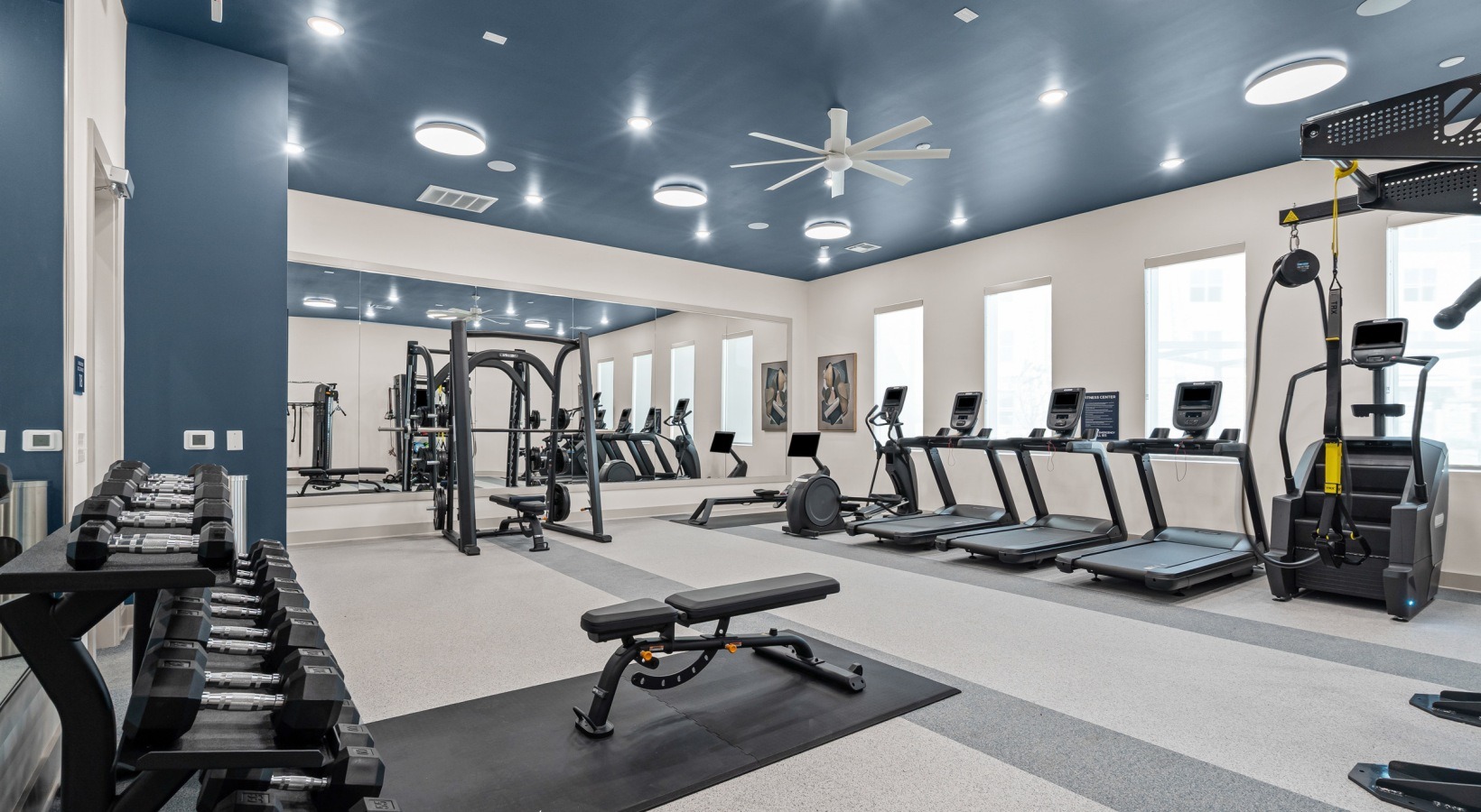 Fitness center with free weights