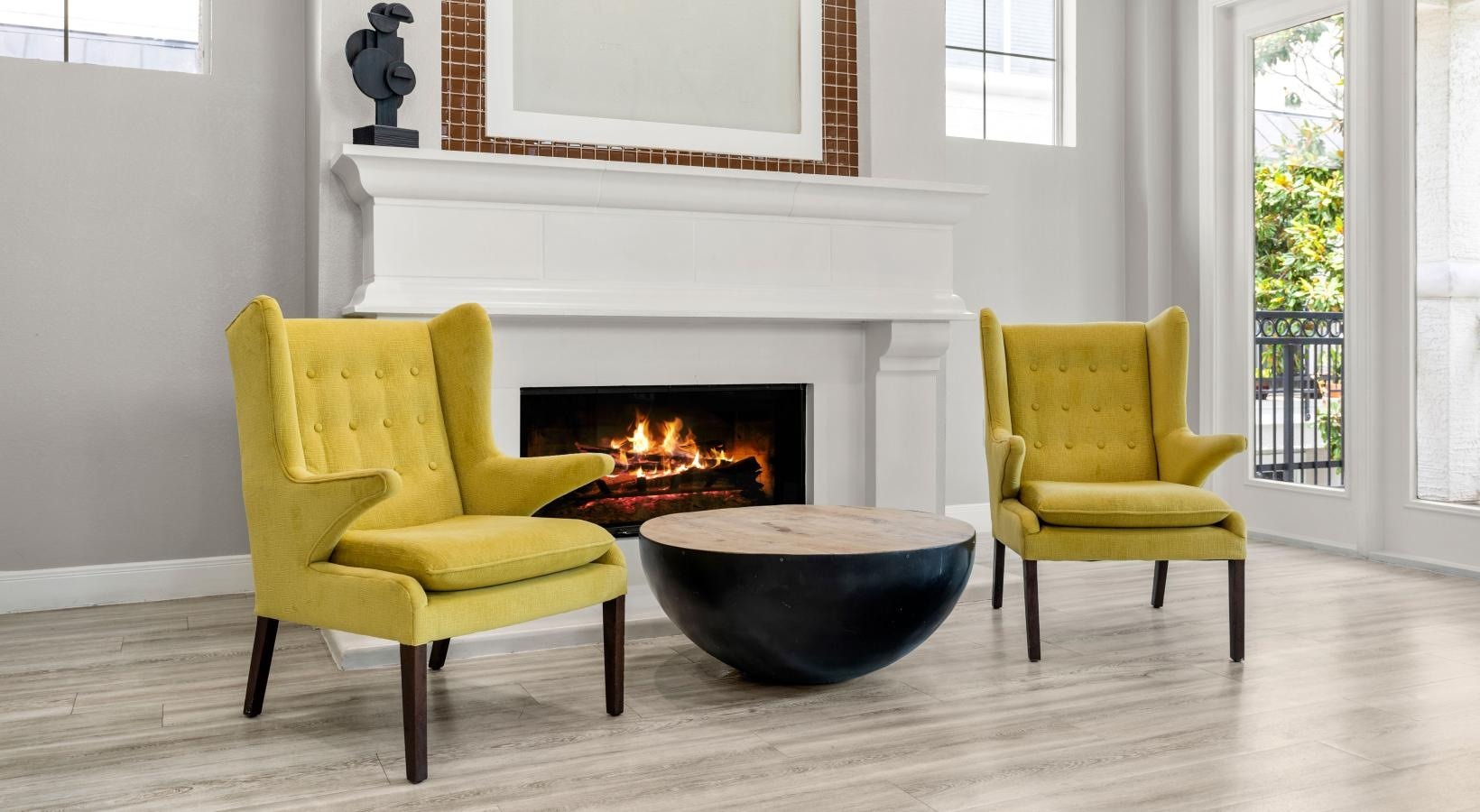 Clubroom lounge with fireplace