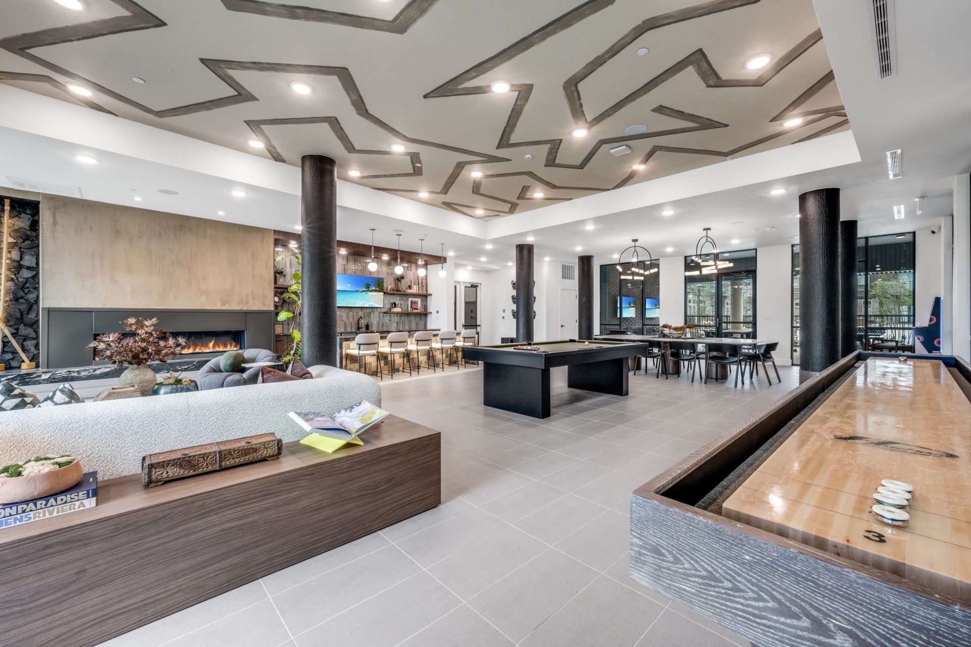Clubhouse area with gaming tables and seating