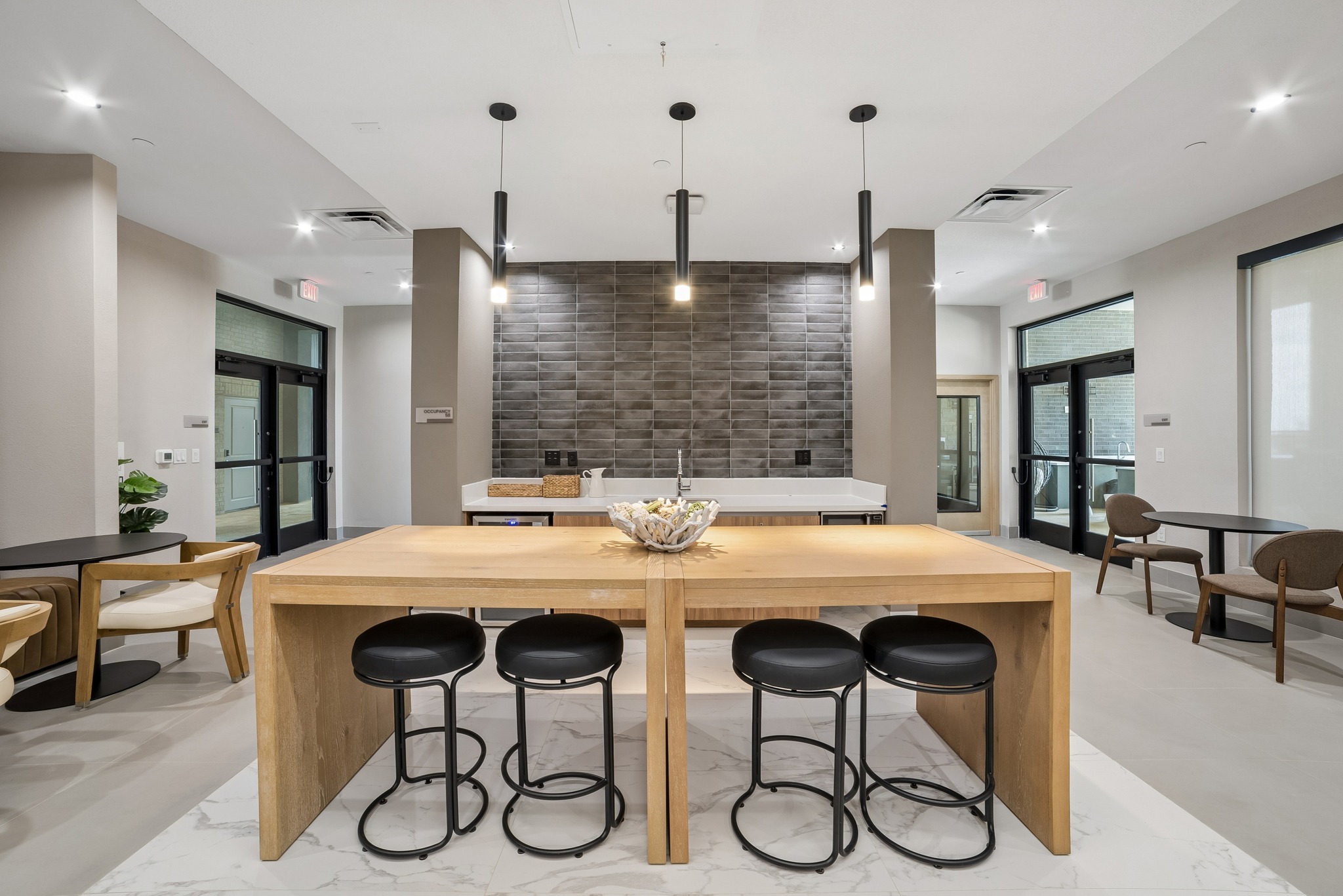 Clubhouse kitchen island with bar seating