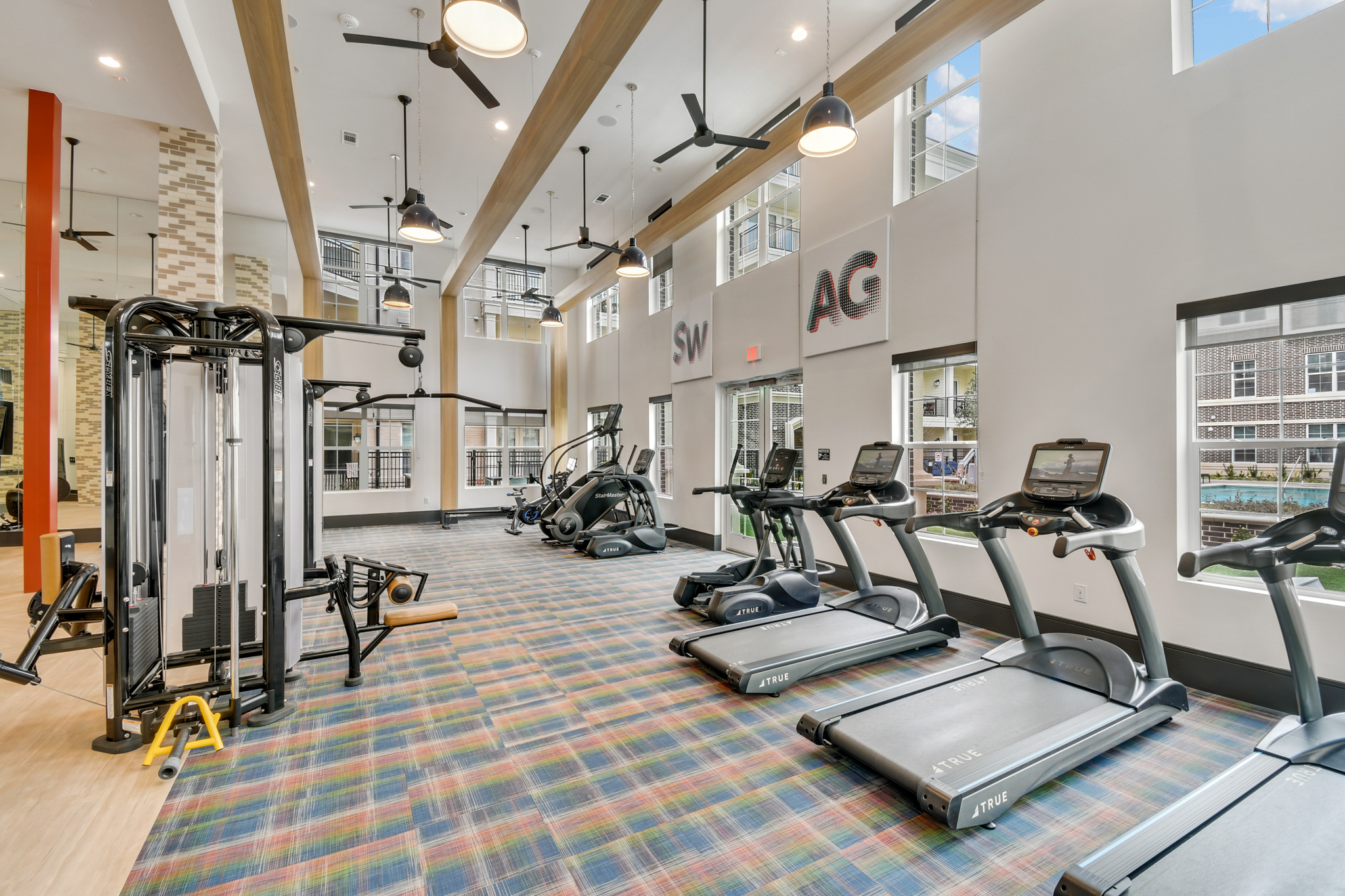Fitness center weight area at Epoch on Eagle