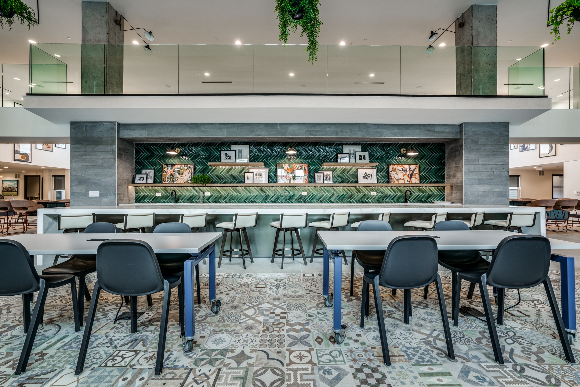 Community kitchen and bar seating at Epoch on Eagle