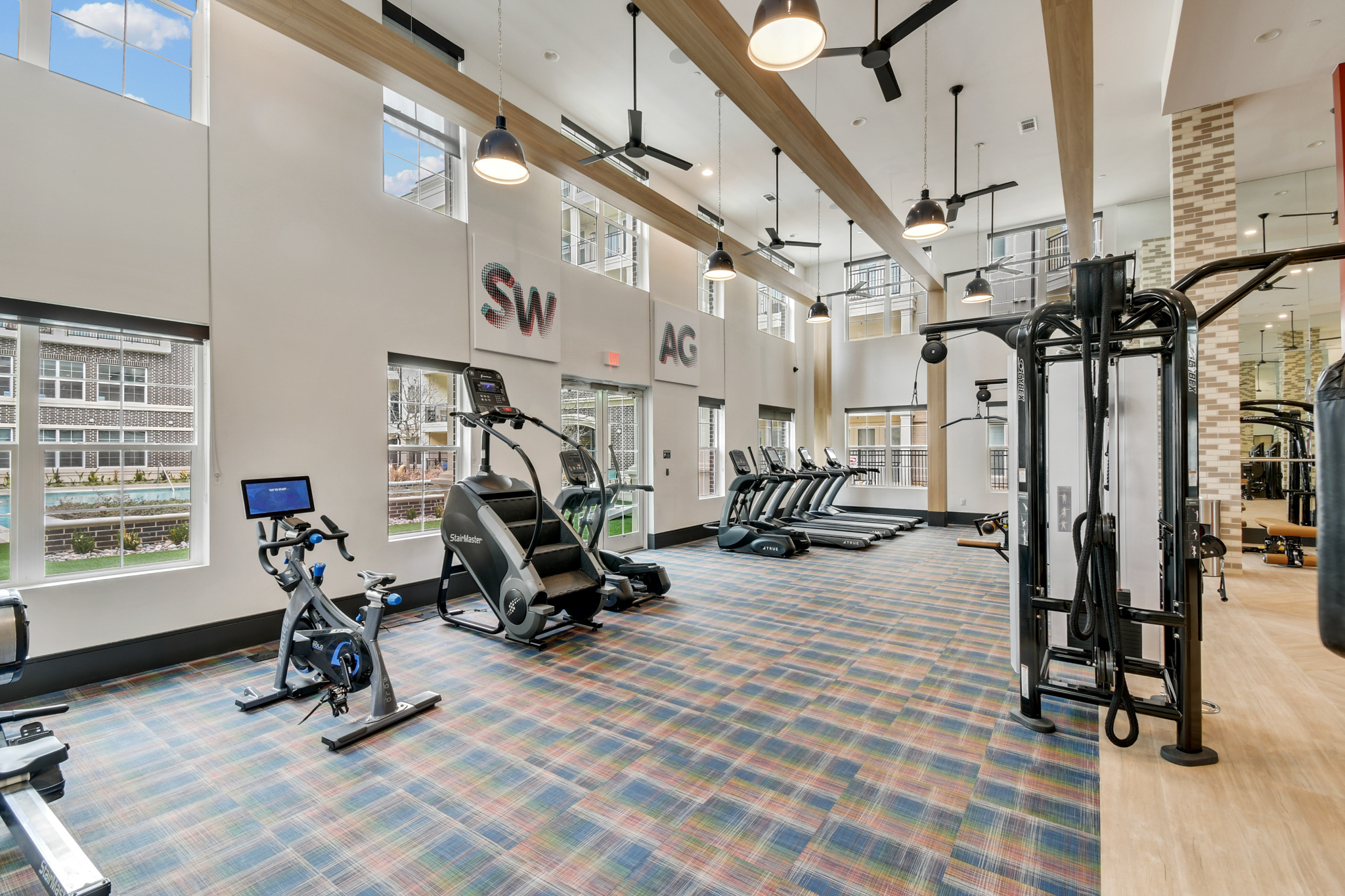 Fitness center cardio equipment at Epoch on Eagle