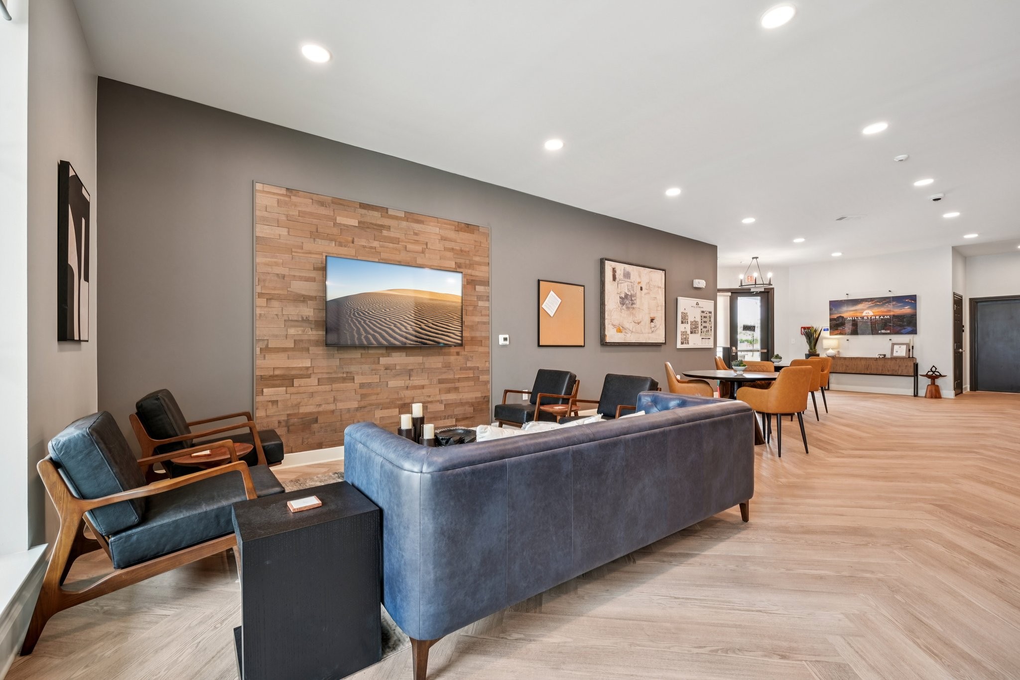 Resident lounge with sofa and TV