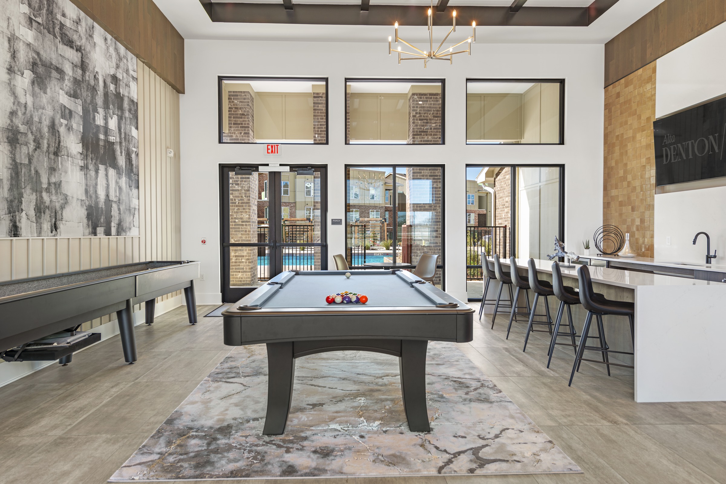 Resident Lounge with Billiards & Shuffleboard at Alta Denton Station