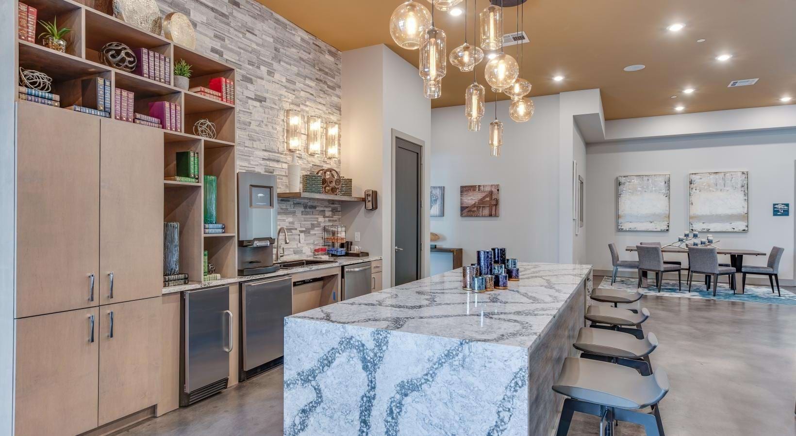 Clubhouse kitchen with island seating at Bellrock Upper North