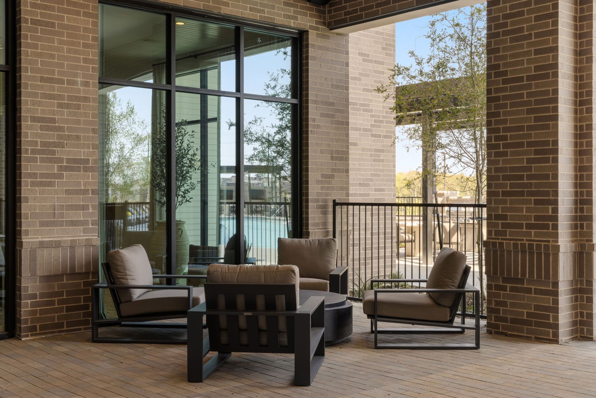 Covered outdoor lounge with seating