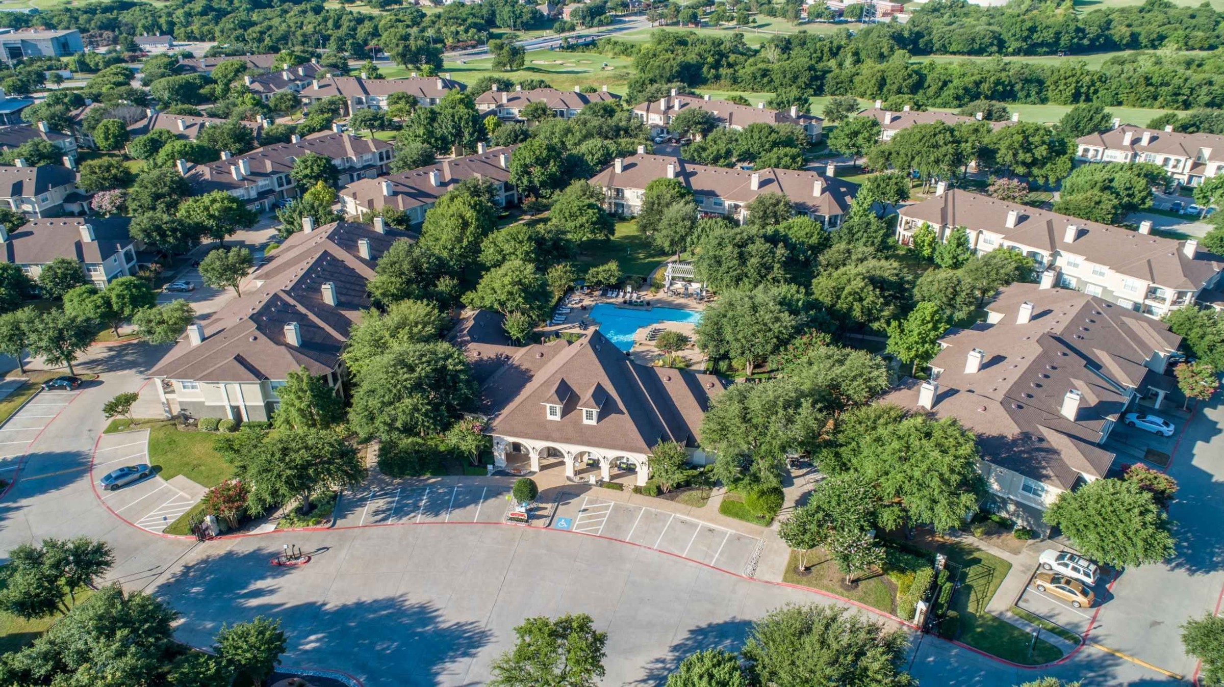 23Hundred at Ridgeview - Aerial view of a residential community featuring landscaped areas and a pool