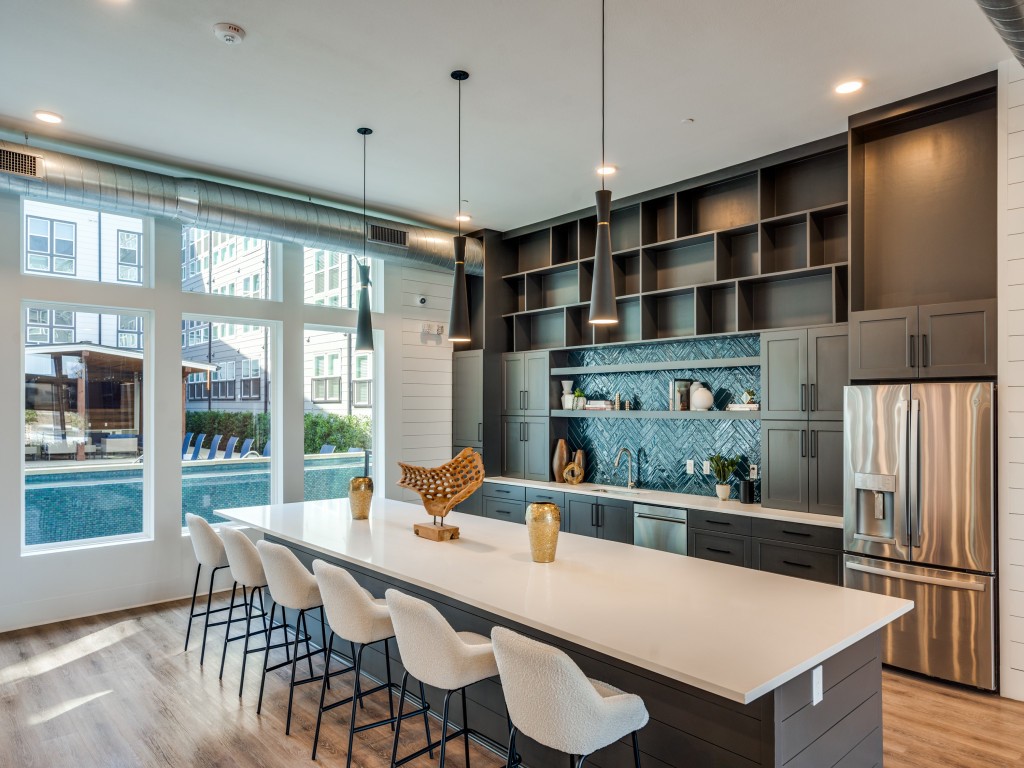 Bent Tree Lofts - Leasing Office Kitchen Area Overlooking Infinity Edge Pool